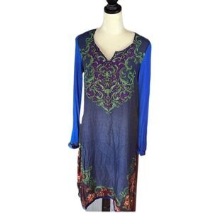BIBA Bohemian Traditional Indian Long Sleeve Dress w/Floral Designs (Size: 8)